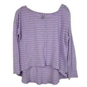 Guess Womens Top Small Purple Sheer Stripe High Low Hem Long Sleeve Y2K